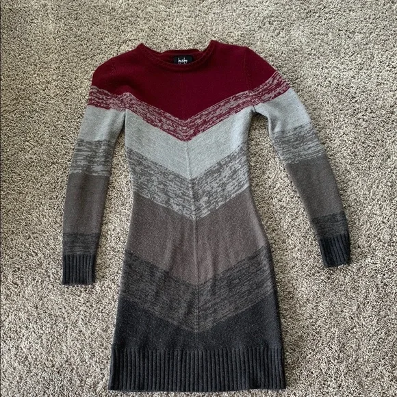 by & by | Dresses | By By Womens Long Sleeve Chevron Dress Maroon Gray Brown  | Poshmark